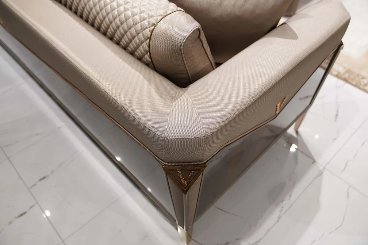 Luxus Sofa Grau / Dunkelbraun / Kupfer - Wohnzimmer Sofa - Hotel Sofa - Wohnzimmer Möbel - Hotel Möbel - Luxus Möbel - Wohnzimmer Einrichtung - Luxus Einrichtung - Luxus Qualität