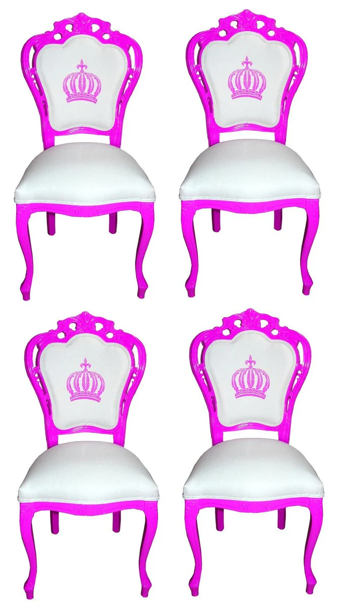 Pompöös by Luxus Barock Esszimmerstühle Weiß / Magenta - Pompööse Barock Stühle designed by Harald Glööckler - 4 Esszimmerstühle - Barock Esszimmermöbel