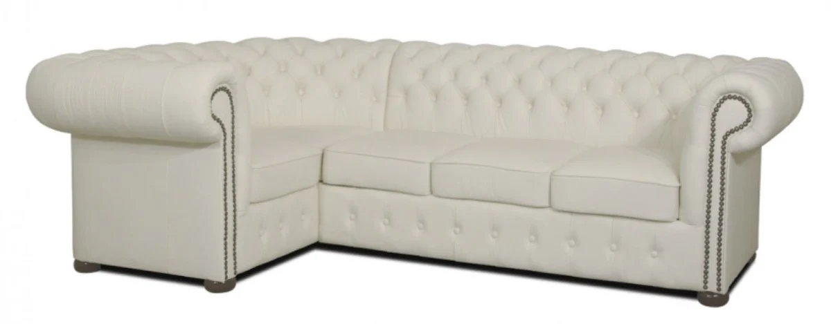 Chesterfield Echtleder Ecksofa Weiß 260 x 160 x H. 78 cm - Luxus Wohnzimmermöbel
