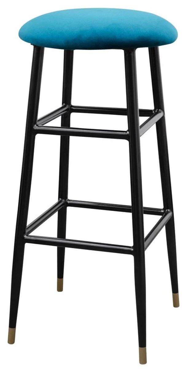 Luxus Barhocker Blau / Schwarz Ø 37 x H. 76 cm - Barstuhl mit Samtstoff