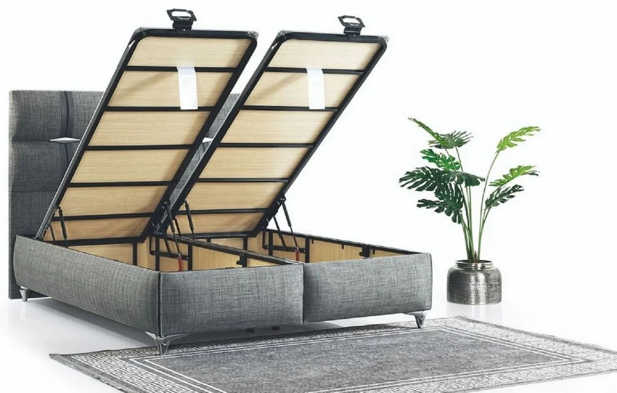 Luxus Doppelbett Grau - Modernes Massivholz Bett - Moderne Schlafzimmer & Hotel Möbel - Luxus Kollektion