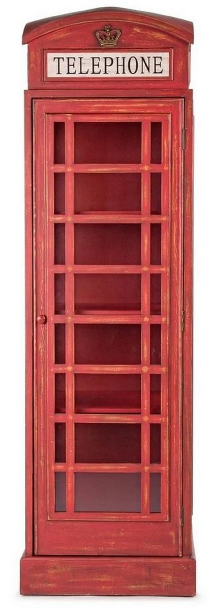 Landhausstil Bücherschrank Telefonzelle Antik Rot 55 x 51,5 x H. 180 cm - Telefonzellen Regalschrank im englischen Stil - Wohnzimmer Möbel im Landhausstil - Landhausstil Möbel
