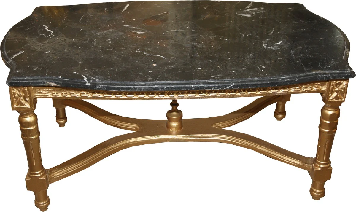Barock Antik Couchtisch Gold mit schwarzer Marmorplatte 96 x 58.5 cm - Limited Edition - Antik Look