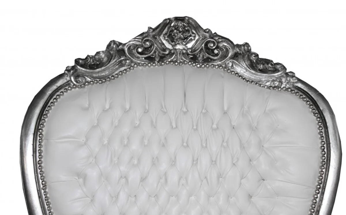 Barock Thron Sessel Majestic Mod2 Weiß / Silber - Riesensessel - Thron Stuhl Tron