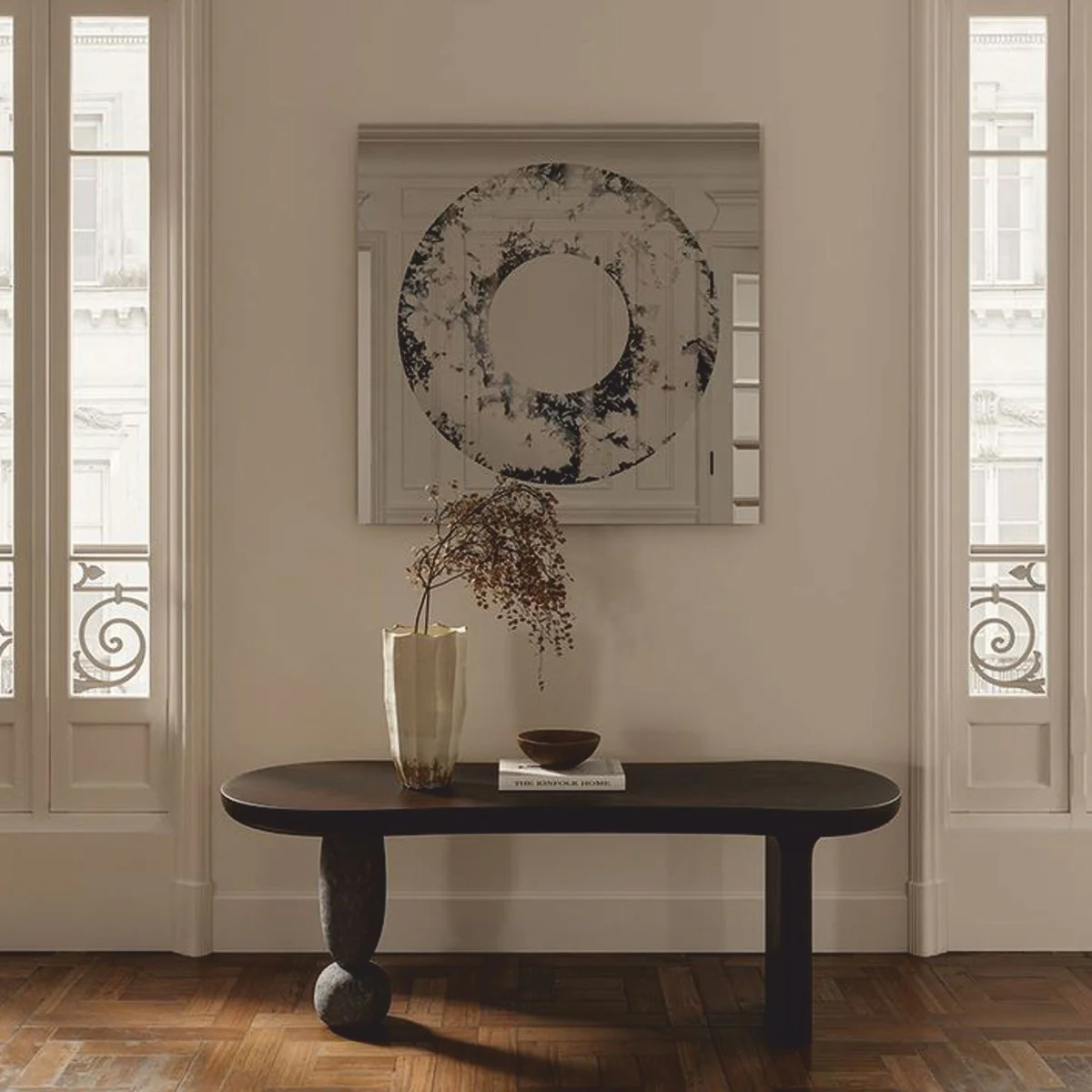 Luxus Wandspiegel Schwarz / Silber 100 cm - Luxus Interior