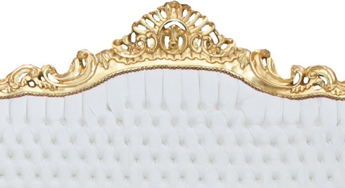 Barock Wohnzimmer Set Master Weiss/ Gold Lederoptik - 3-er Sofa + 2 Sessel