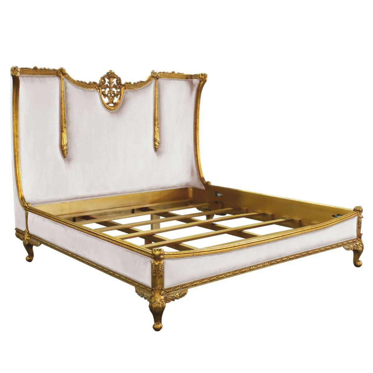 Luxus Barock Doppelbett Weiß / Gold - Barockstil Schlafzimmer Möbel