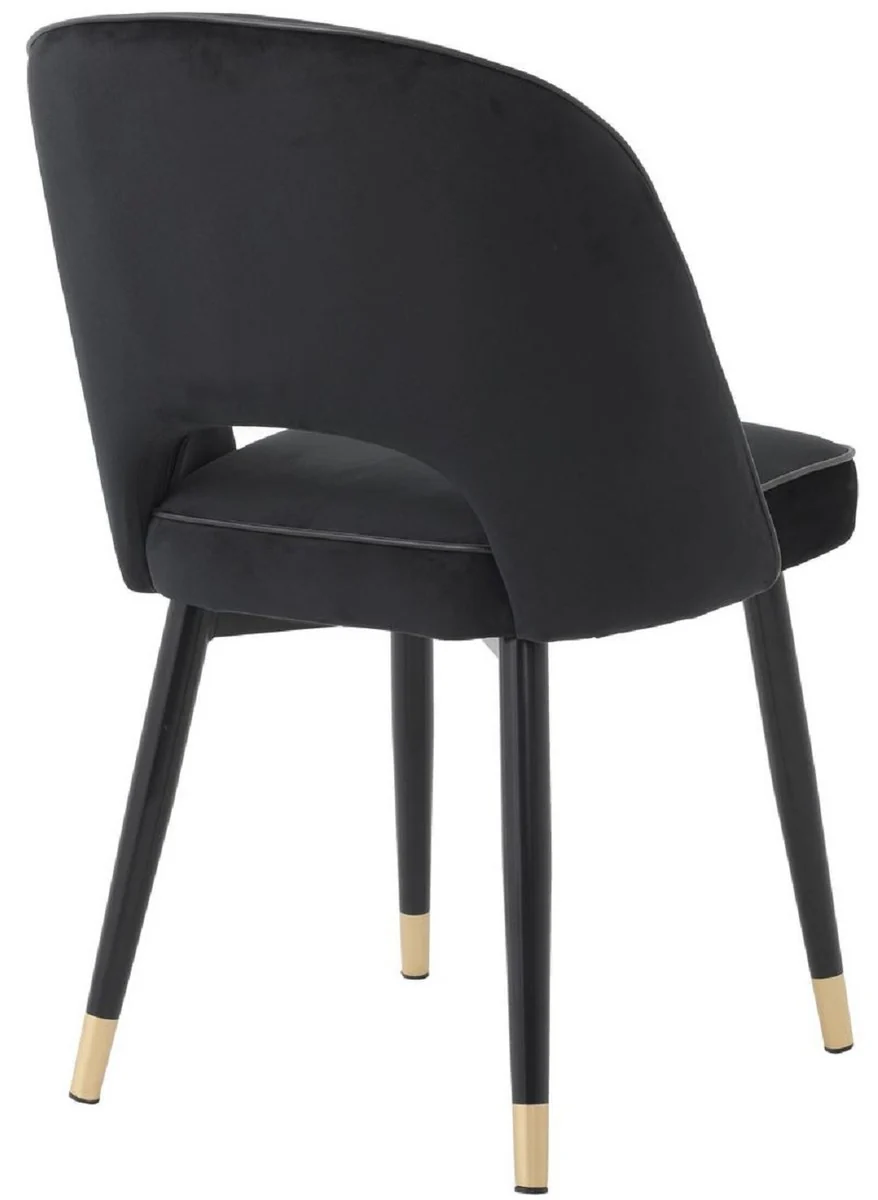 Luxus Esszimmerstuhl Set Schwarz / Messing 53 x 56 x H. 84 cm - Esszimmerstühle mit edlem Samtstoff - Esszimmer Möbel