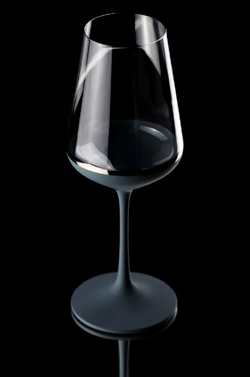 Luxus Rotweinglas 6er Set Dunkelblau / Silber Ø 8,5 x H. 24 cm - Handgefertigte und handbemalte Weingläser - Hotel & Restaurant Accessoires - Luxus Qualität