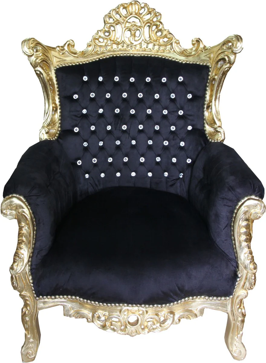 Barock Sessel Al Capone Schwarz-Gold mit Bling Bling Glitzersteinen