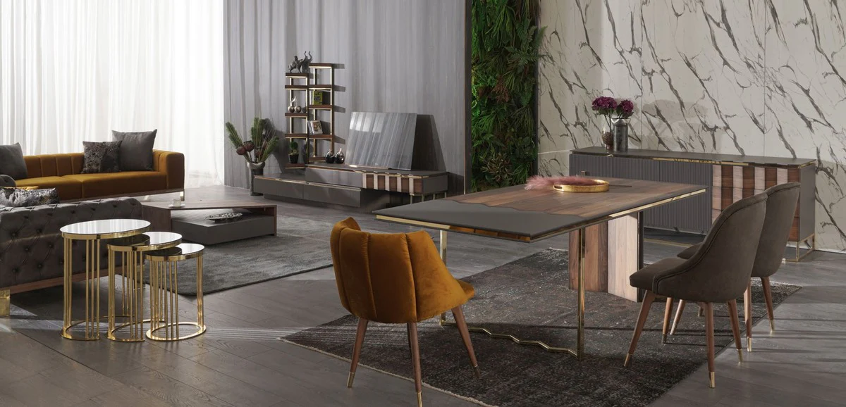 Luxus Couchtisch Braun / Grau 130 x 80 x H. 32 cm - Rechteckiger Massivholz Wohnzimmertisch - Wohnzimmer Möbel - Luxus Möbel - Luxus Einrichtung