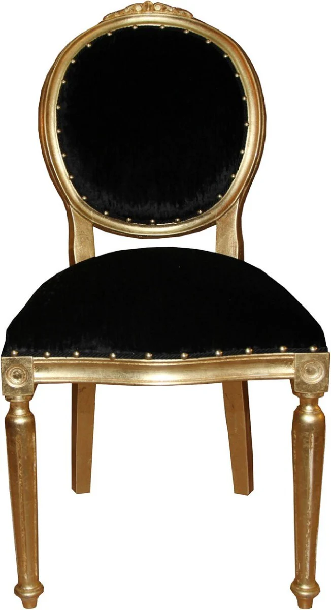 Luxus Barock Esszimmer Set Medaillon Schwarz / Gold 50 x 52 x H. 99 cm - 6 handgefertigte Esszimmerstühle - Barock Esszimmermöbel