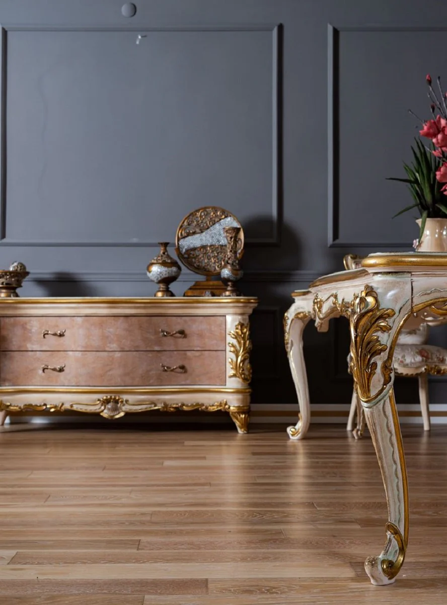 Luxus Barock Esszimmer Set - 1 Barock Esstisch & 8 Barock Esszimmerstühle mit elegantem Muster - Prunkvolle Esszimmer Möbel im Barockstil