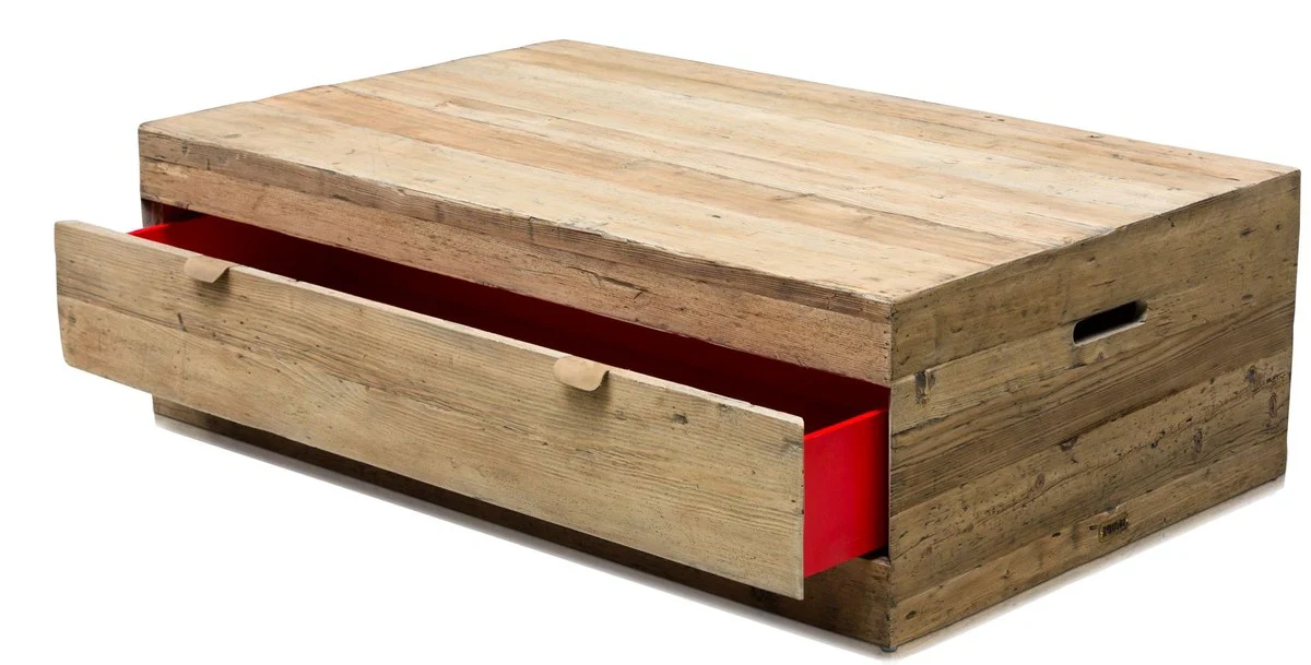 Landhausstil Couchtisch mit Schublade Naturfarben 130 x 80 x H. 40 cm - Wohnzimmermöbel im Landhausstil