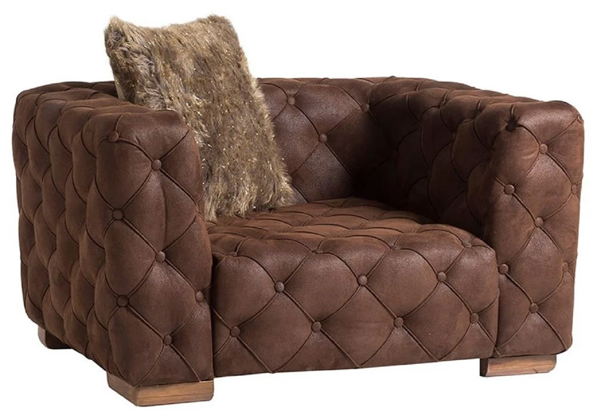 Luxus Chesterfield Sessel Braun / Hellbraun 125 x 95 x H. 81 cm - Moderner Chesterfield Wohnzimmer Sessel - Luxus Chesterfield Wohnzimmer Möbel
