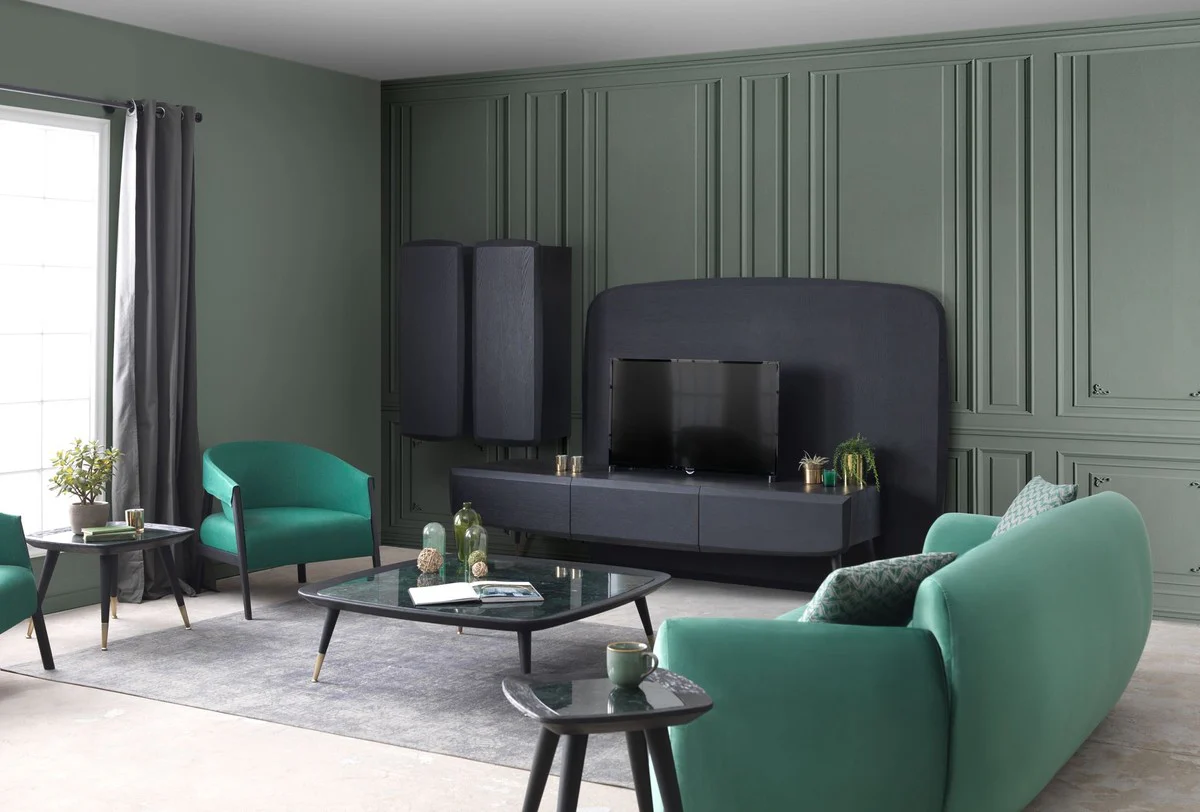 Luxus Couchtisch Schwarz / Grün / Antik Messing 120 x 120 x H. 38 cm - Quadratischer Wohnzimmertisch mit Marmorplatte - Wohnzimmer Möbel - Hotel Möbel - Luxus Möbel