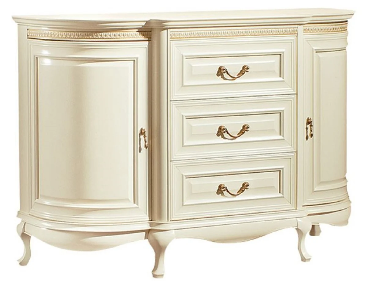 Luxus Barock Kommode Creme / Gold 128,4 x 46,7 x H. 87,7 cm - Prunkvolle Kommode mit 2 Türen und 3 Schubladen - Luxus Qualität