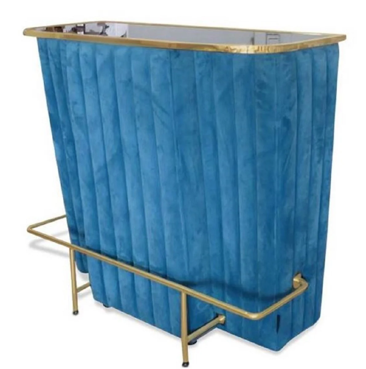 Luxus Bartresen Blau / Gold 120 x 48 x H. 105 cm - Theke mit Glassplatte und Fußablage - Barschrank - Barmöbel - Luxus Qualität