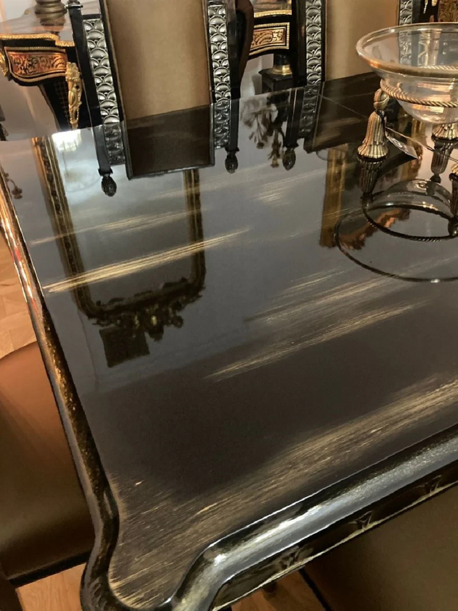 Luxus Barock Esstisch Schwarz / Gold - Ausziehbarer Massivholz Esszimmertisch - Luxus Esszimmer Möbel im Barockstil - Barock Möbel - Edel & Prunkvoll