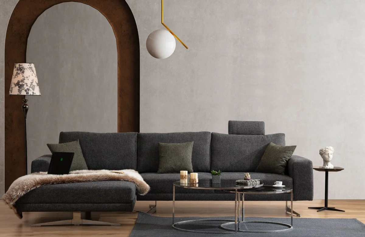 Luxus Ecksofa Grau / Silber 310 x 180 x H. 70 cm - Wohnzimmer Sofa - Wohnzimmer Möbel - Luxus Möbel - Luxus Einrichtung