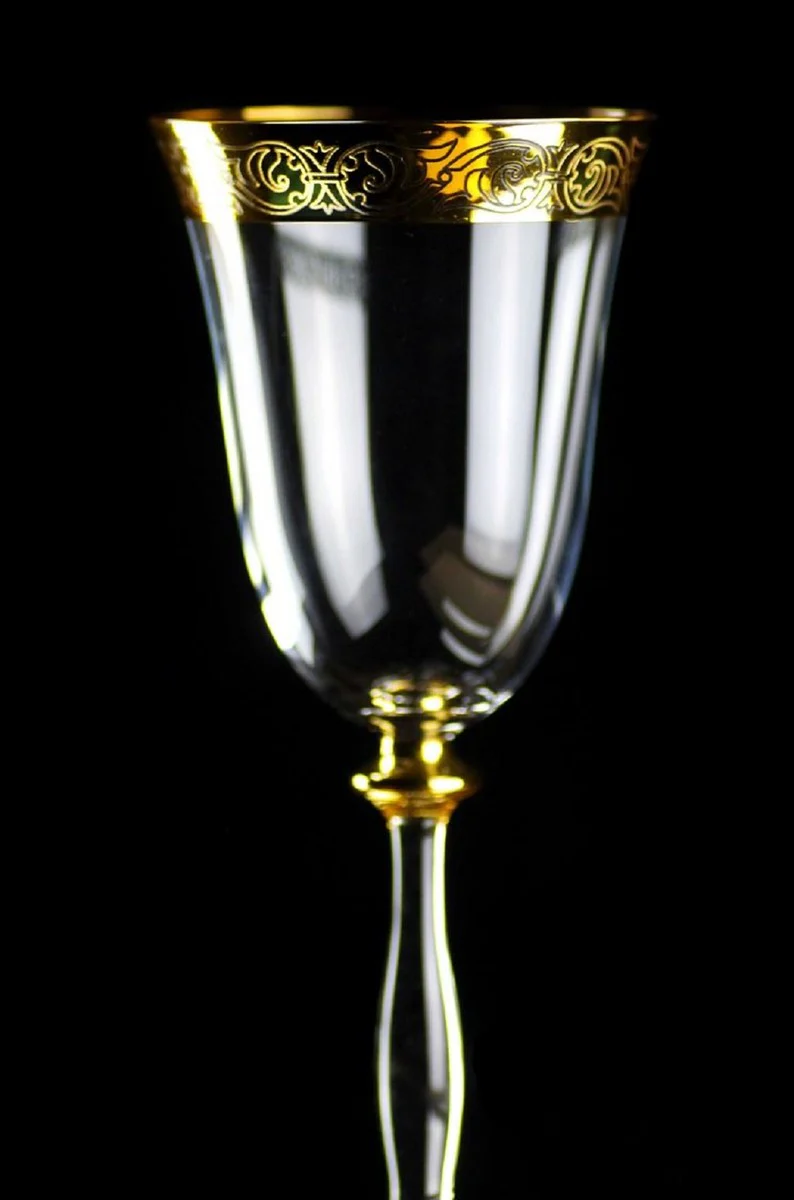 Luxus Barock Weinglas 6er Set Gold Ø 8 x H. 20 cm - Handgefertigte und handgravierte Weingläser - Hotel & Restaurant Accessoires - Luxus Qualität