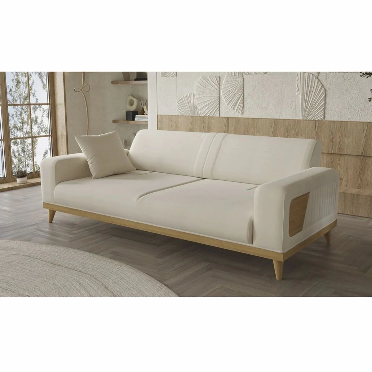 Luxus 3er Sofa mit verstellbaren Rückenlehnen Creme / Naturfarben 224 cm - Luxus Interior