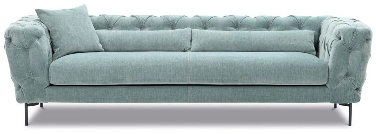 Luxus Chesterfield 3er Sofa Türkis / Schwarz 258 x 99 x H. 83 cm - Wohnzimmer Sofa - Hotel Sofa - Wohnzimmer Möbel - Chesterfield Möbel - Luxus Möbel - Luxus Einrichtung