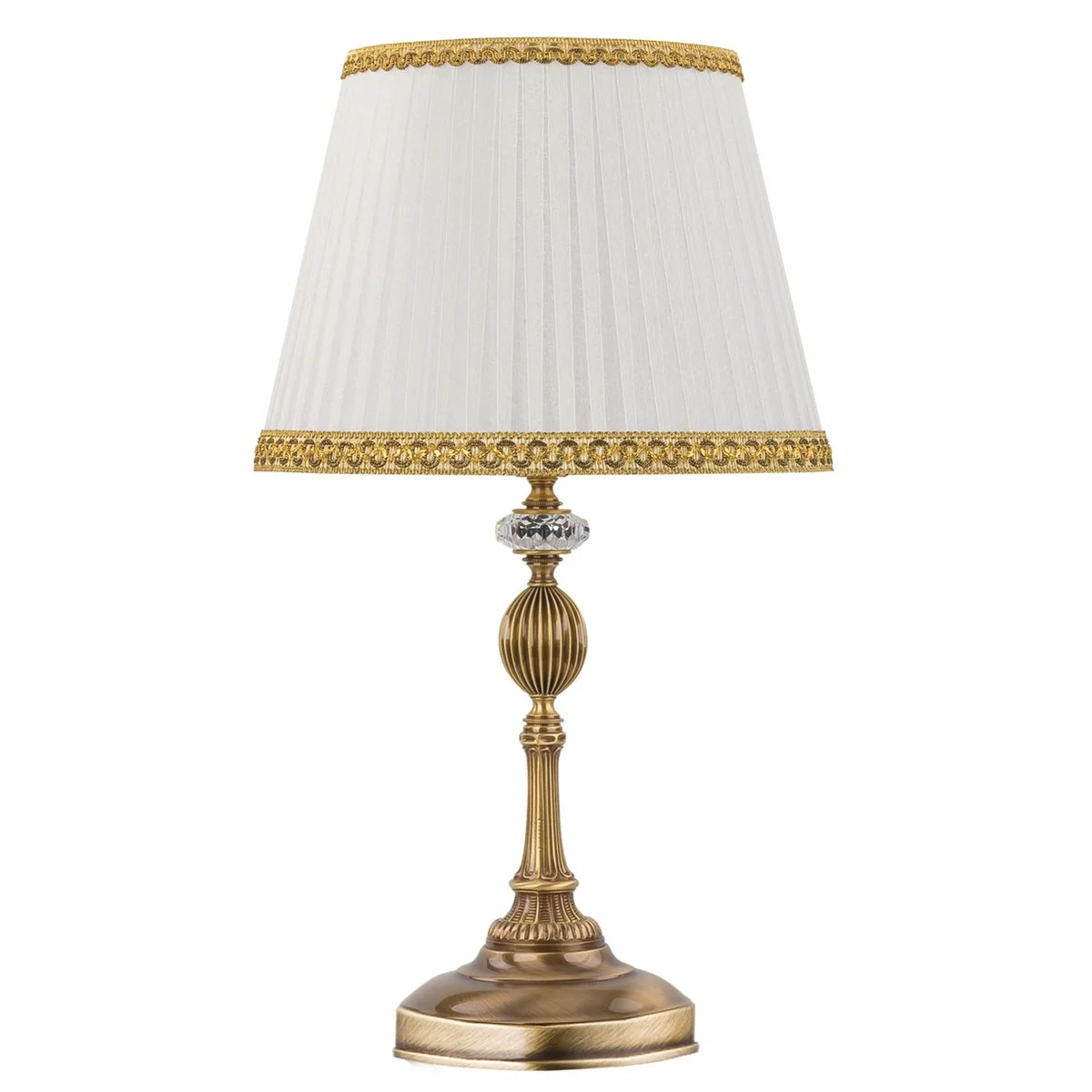 Luxus Barock Tischleuchte Messing mit Patina / Weiß / Gold H. 51 cm