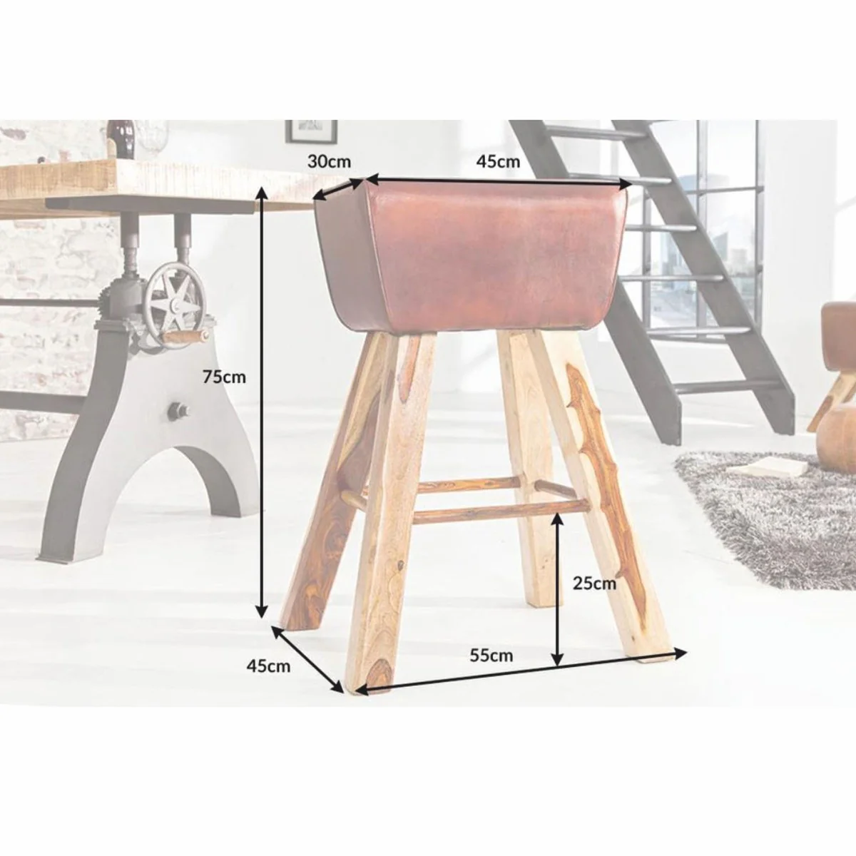 Designer Echtleder Barstuhl Braun - Barhocker - Möbel Restaurant Hotel