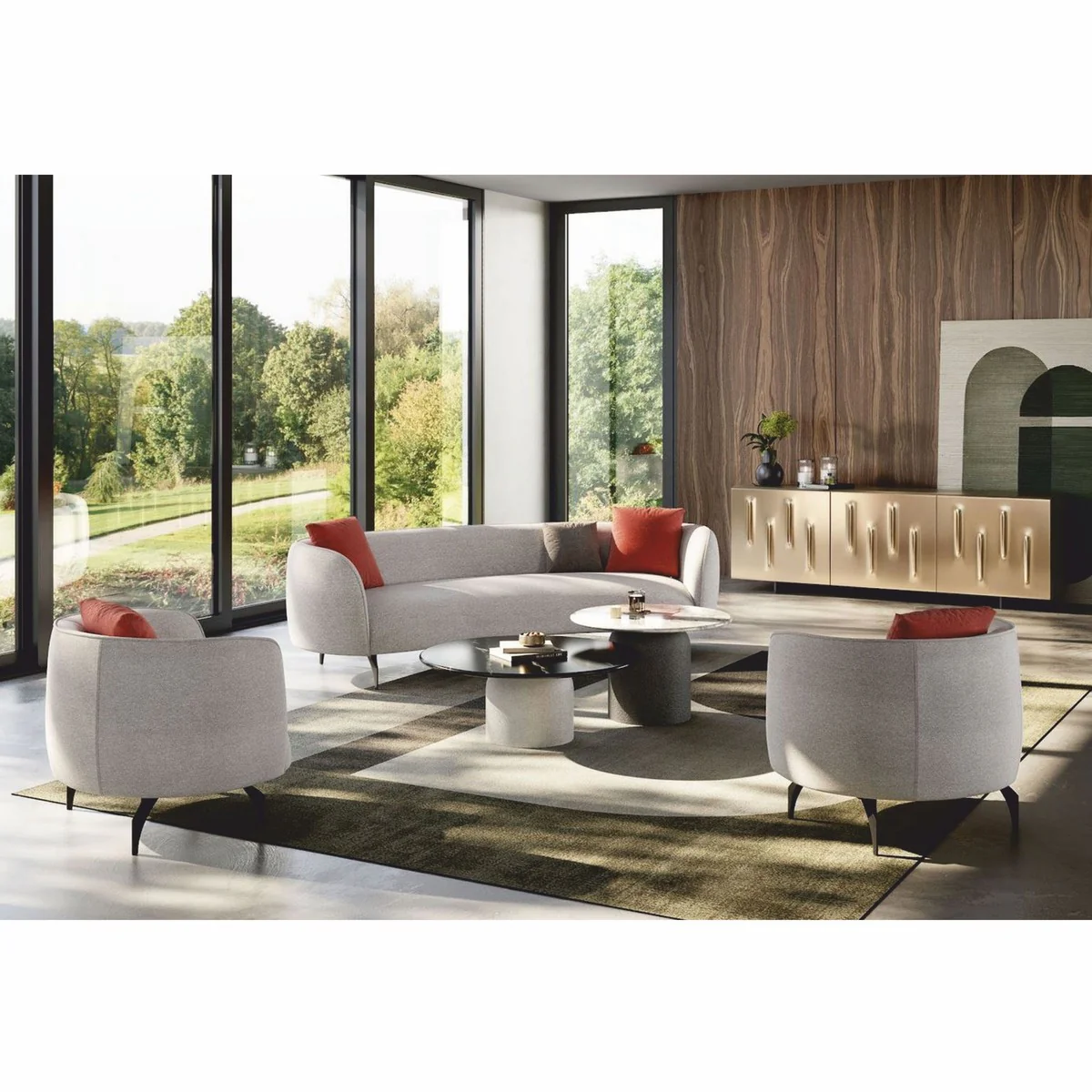 Luxus Sofa Hellgrau / Schwarz 240 cm - Luxus Wohnzimmer & Hotel Möbel