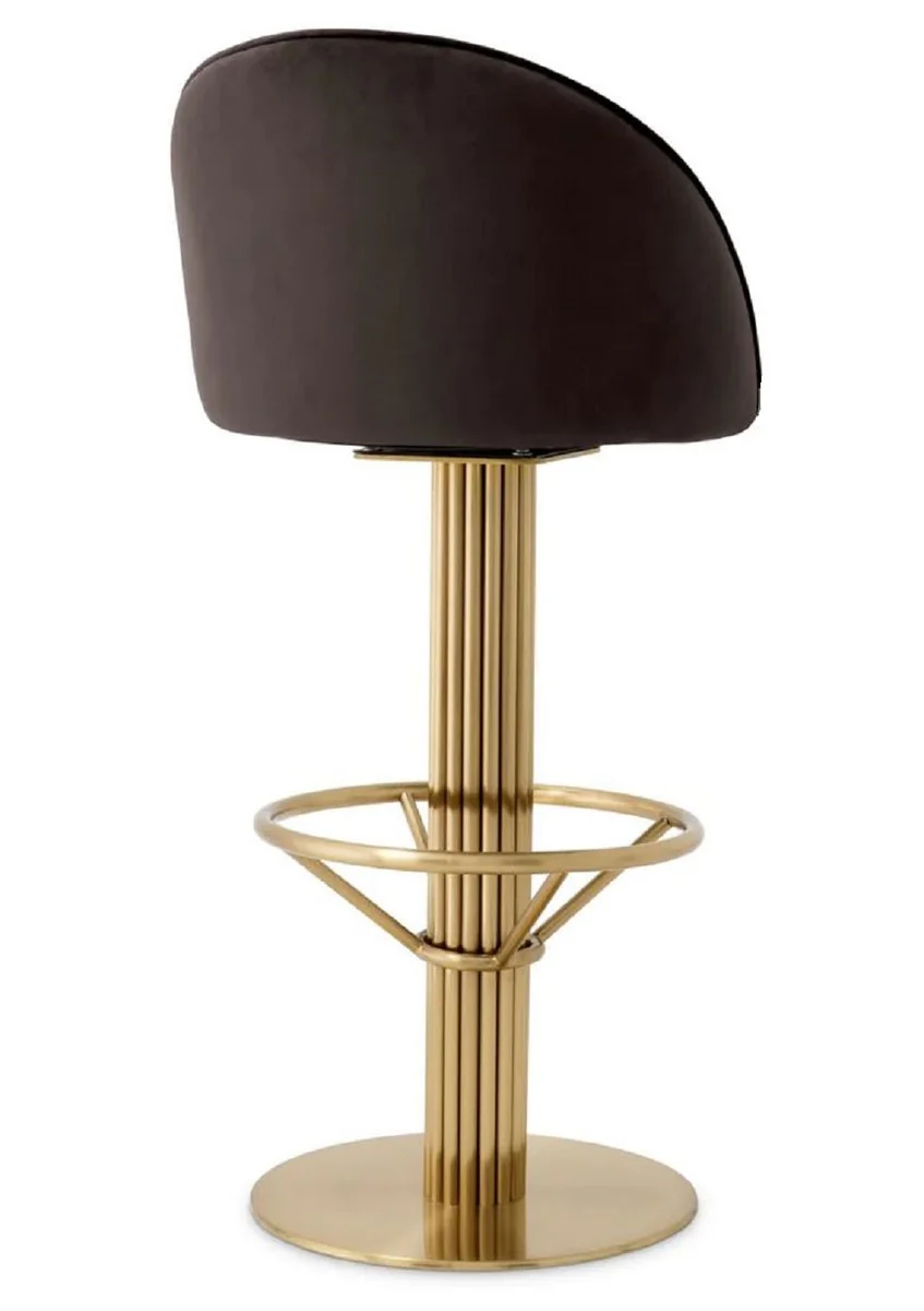 Luxus Samt Barstuhl Dunkelgrau / Messing H. 103 cm - Hotel & Bar Möbel