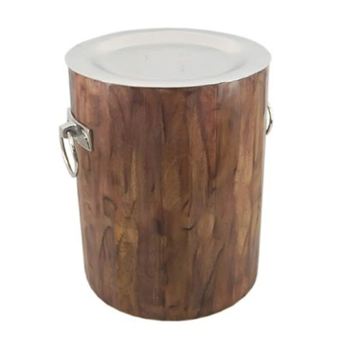 Vintage Beistelltisch Holz / Aluminium 38 x H46 cm - Jugendstil Tisch Art Deco