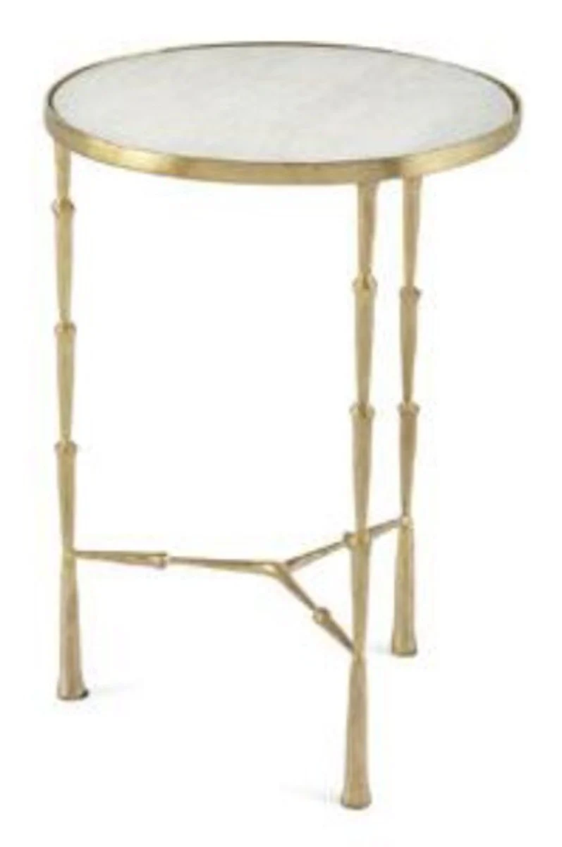 Luxus Beistelltisch Messing Bamboo Gold Finish / weißer Marmor 46 x 46 x H 66 cm - Hotel Collection