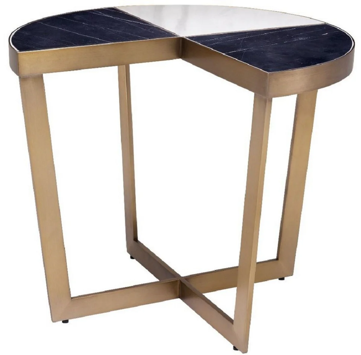 Luxus Edelstahl Beistelltisch mit Marmor Tischplatte Schwarz / Weiß / Messingfarben Ø 60 x H. 50,5 cm - Luxus Möbel