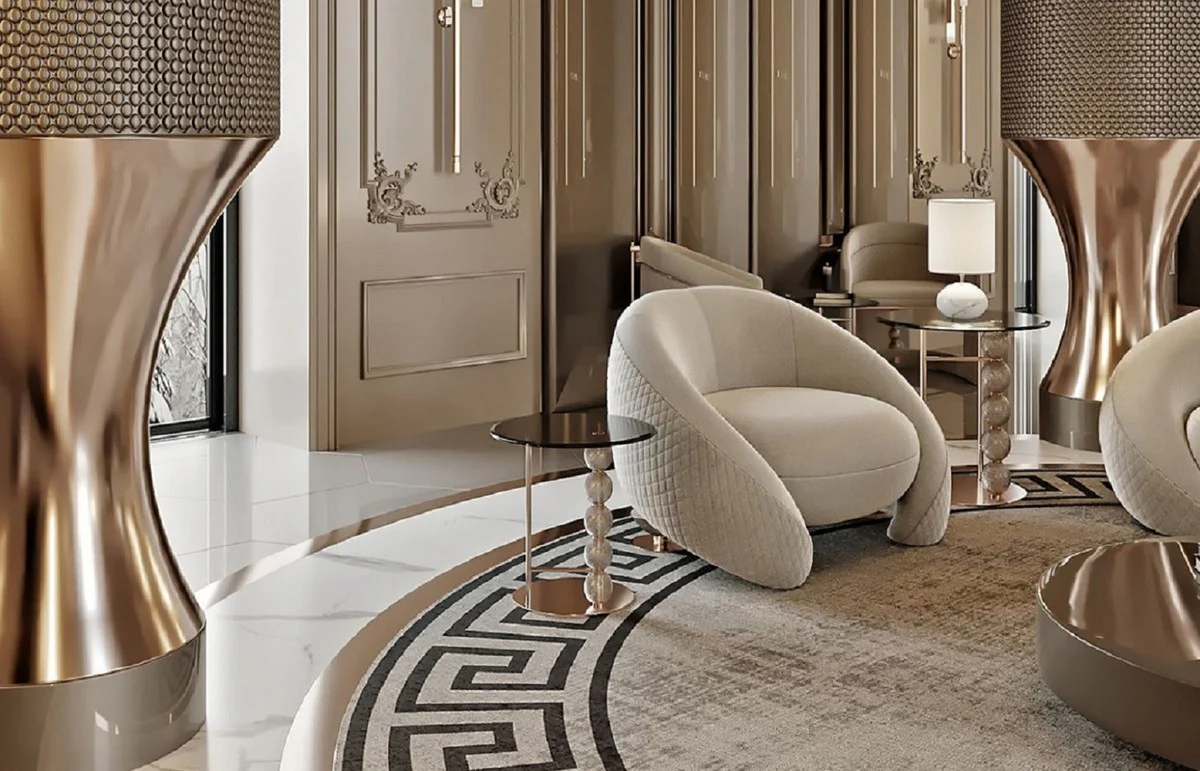 Luxus Wohnzimmer Set Hellgrau / Kupfer / Schwarz - 2 Luxus Sofas & 2 Luxus Sessel & 1 Luxus Couchtisch & 2 Luxus Beistelltische - Wohnzimmer Möbel - Luxus Möbel