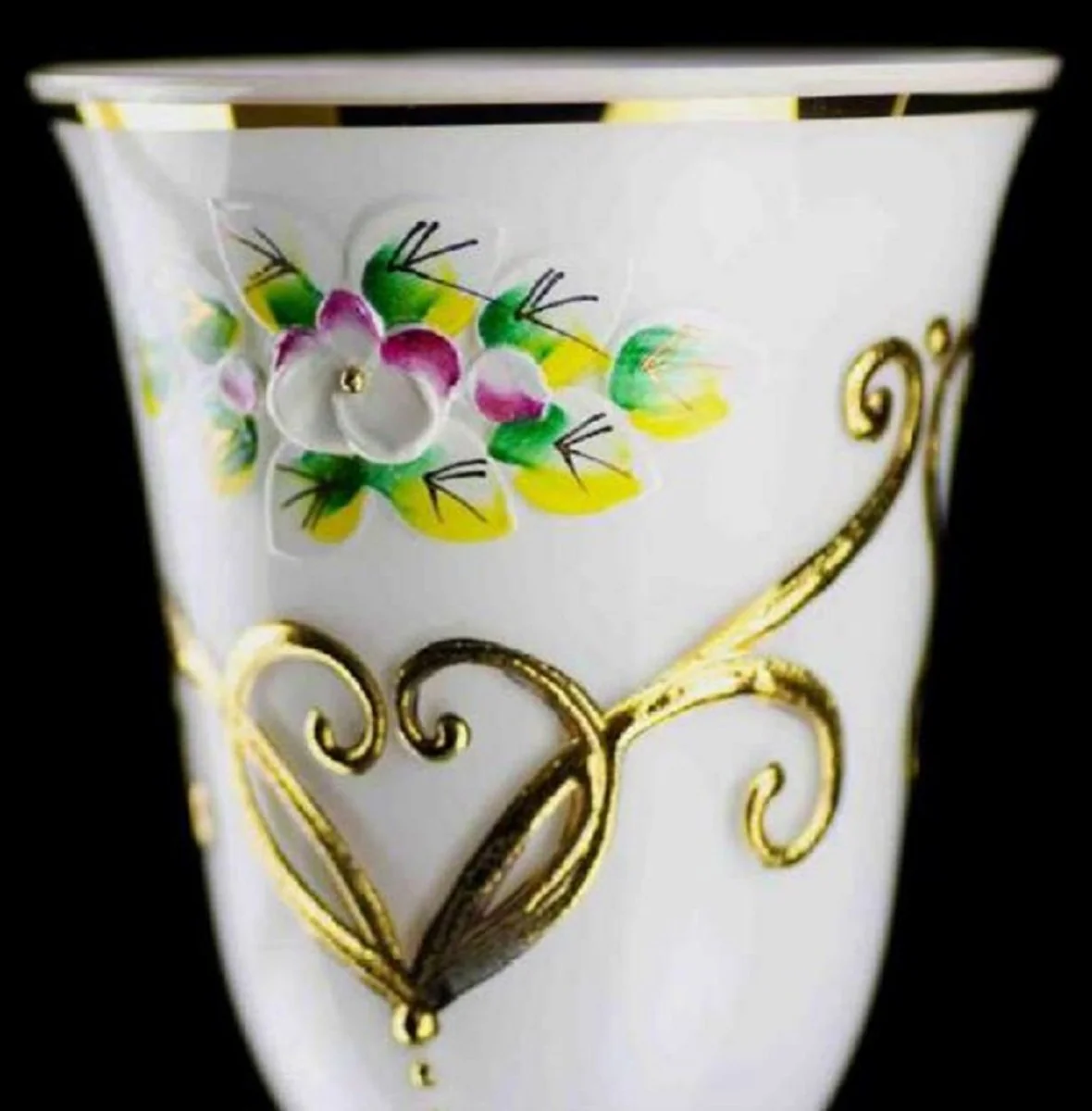 Luxus Barock Likörglas 6er Set Weiß / Mehrfarbig / Gold Ø 5,5 x H. 17 cm - Handgefertigte und handbemalte Likörgläser - Hotel & Restaurant Accessoires - Luxus Qualität