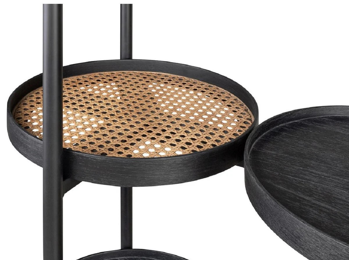 Luxus Regalschrank Schwarz / Naturfarben / Messingfarben 154 x 42,3 x H. 170 cm - Wohnzimmer & Hotel Möbel - Luxus Qualität