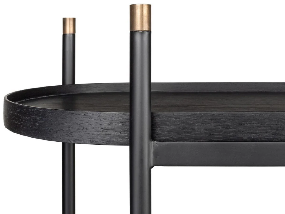 Luxus Regalschrank Schwarz / Naturfarben / Messingfarben 154 x 42,3 x H. 170 cm - Wohnzimmer & Hotel Möbel - Luxus Qualität