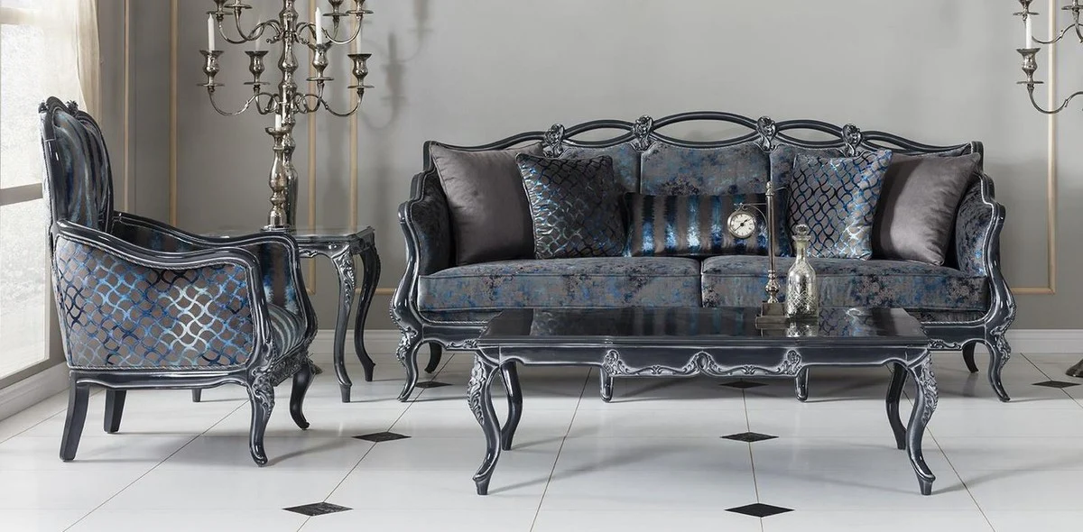 Luxus Barock Couchtisch Grau 118 x 80 x H. 48 cm - Edler Massivholz Wohnzimmertisch - Barockstil Wohnzimmer Möbel