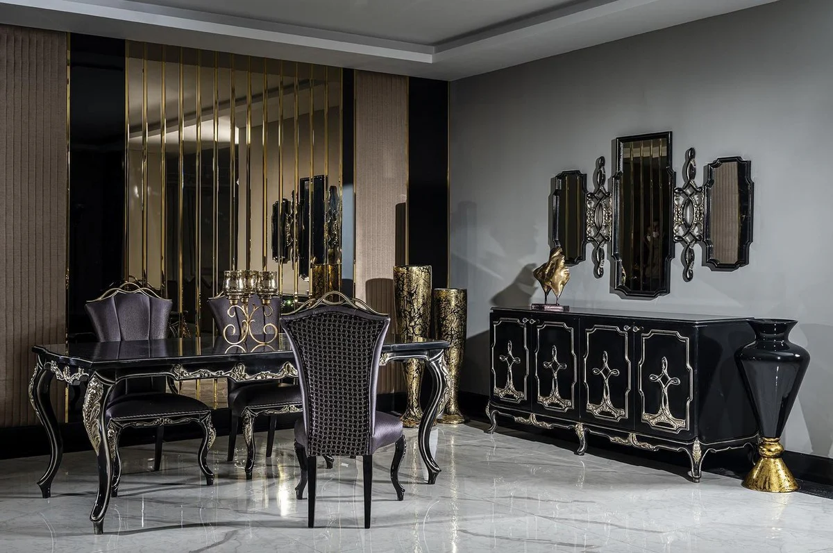 Luxus Barock Spiegel Schwarz / Gold - Prunkvoller handgefertigter Wandspiegel im Barockstil - Antik Stil Garderoben Spiegel - Wohnzimmer Spiegel - Barock Möbel