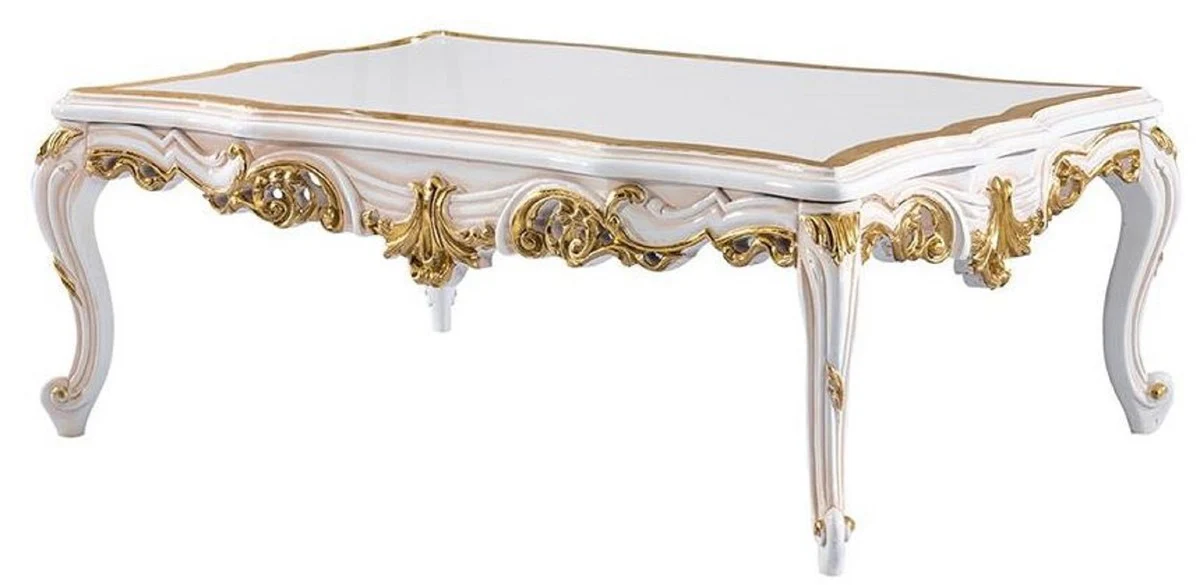Luxus Barock Couchtisch Weiß / Beige / Gold - Prunkvoller Wohnzimmertisch im Barockstil - Barockstil Wohnzimmer Möbel - Barock Möbel - Barock Einrichtung - Luxus Möbel im Barockstil