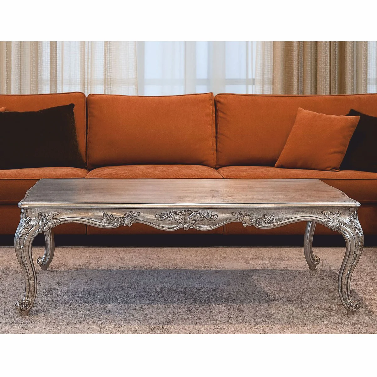 Luxus Barock Couchtisch Silber 135 cm - Barock Möbel - Made in Italy