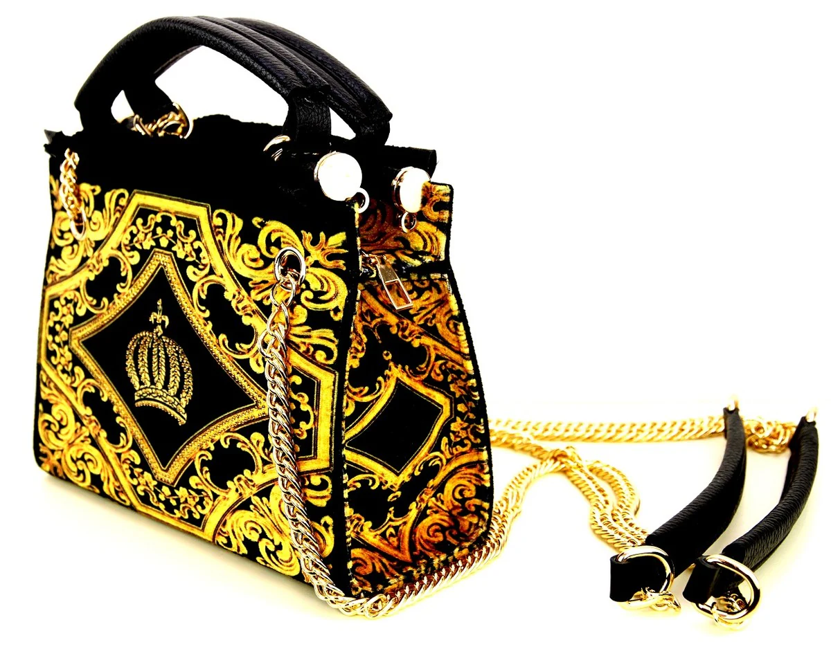 Pompöös by Luxus Damen Handtasche Krone und Strass Steine Schwarz / Gold 25 x H. 20 cm - designed by Harald Glööckler