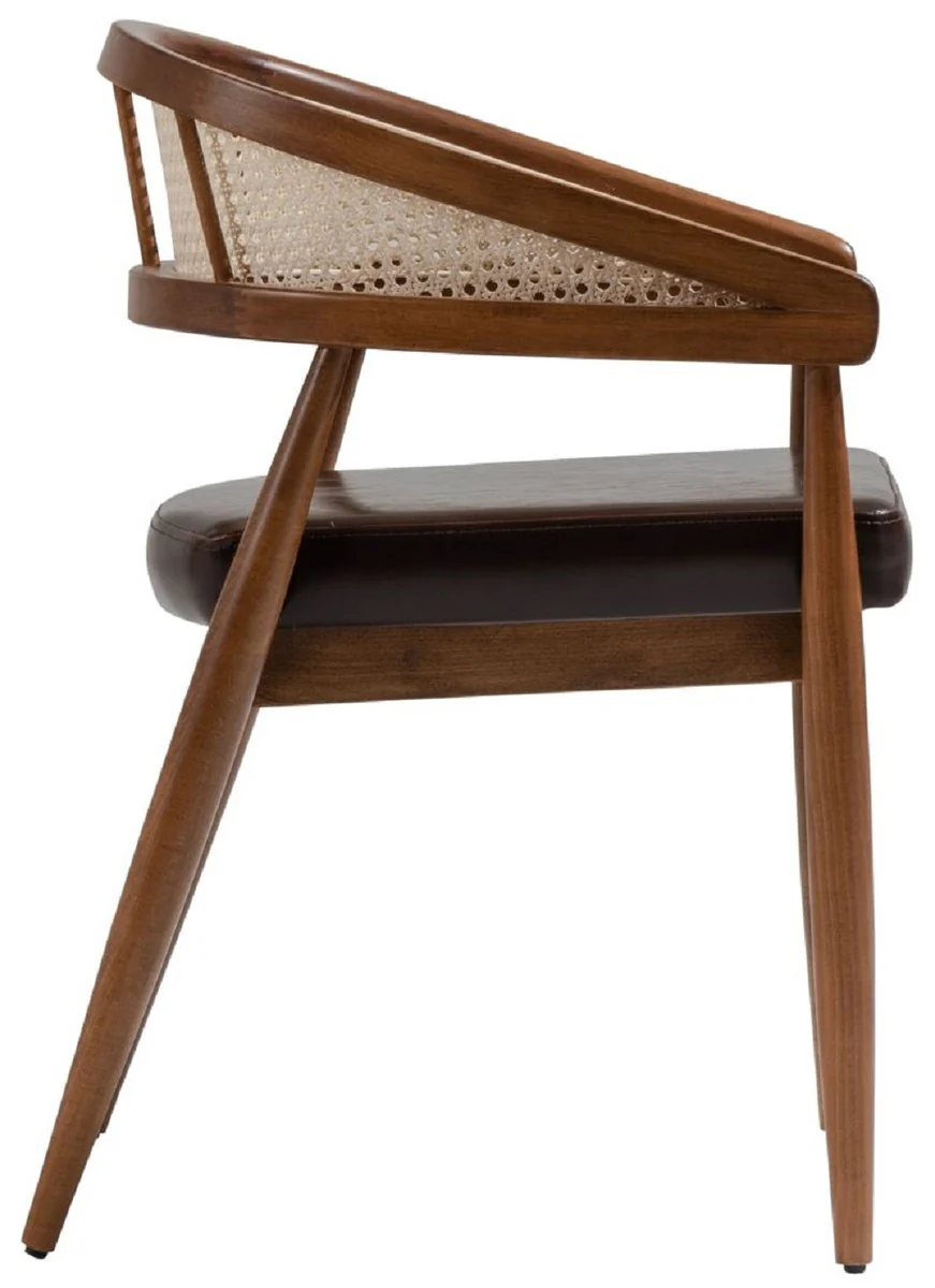 Luxus Esszimmer Stuhl mit Armlehnen Braun / Naturfarben / Schwarz H. 79 cm