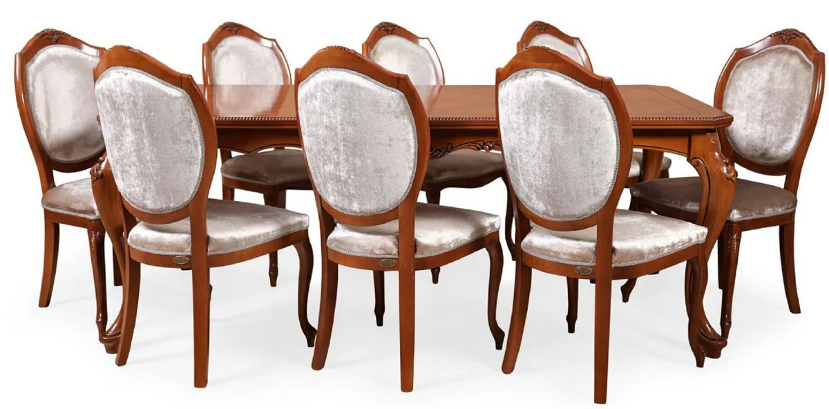 Luxus Barock Esstisch Braun - Ausziehbarer Barockstil Massivholz Küchentisch - Prunkvolle Luxus Esszimmer Möbel im Barockstil - Barock Esszimmer Möbel - Barock Einrichtung