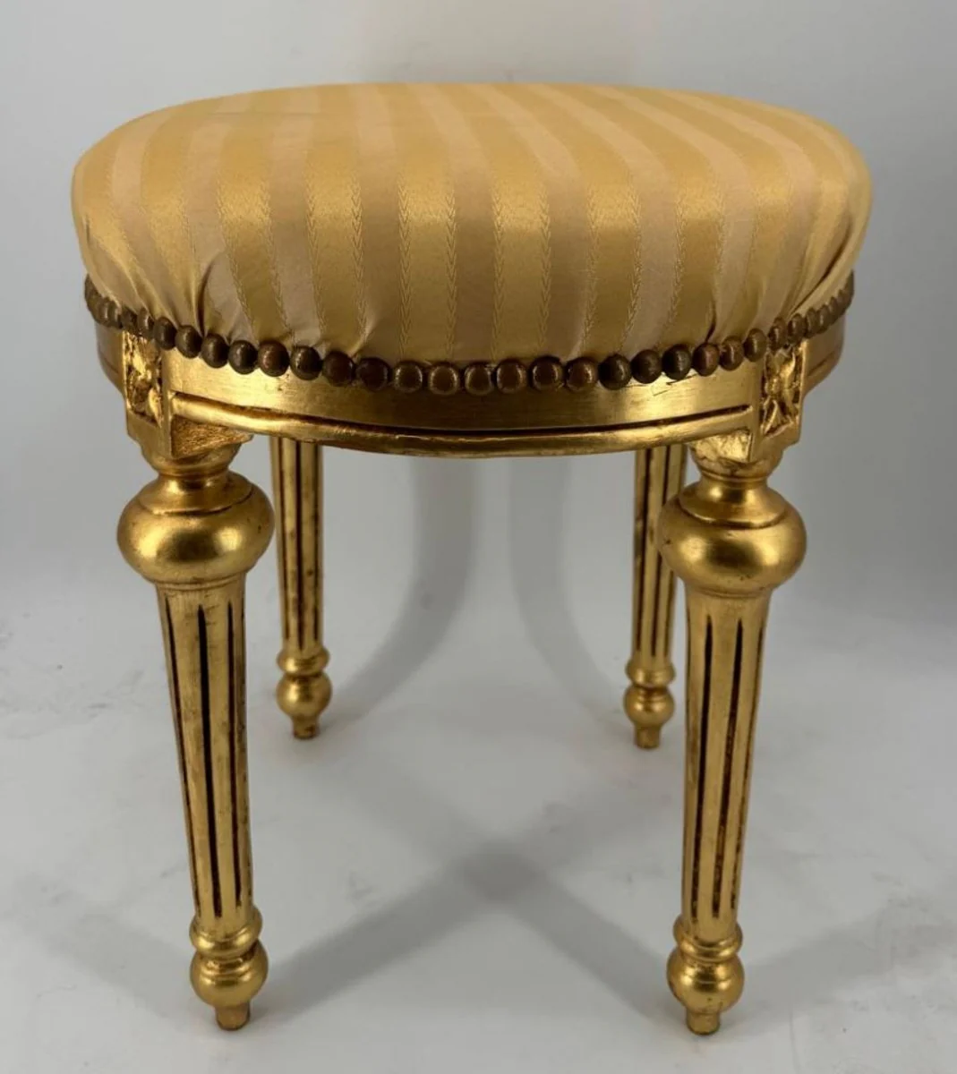 Barock Hocker Gold / Antik Gold H. 53 cm - Runder Barockstil Sitzhocker