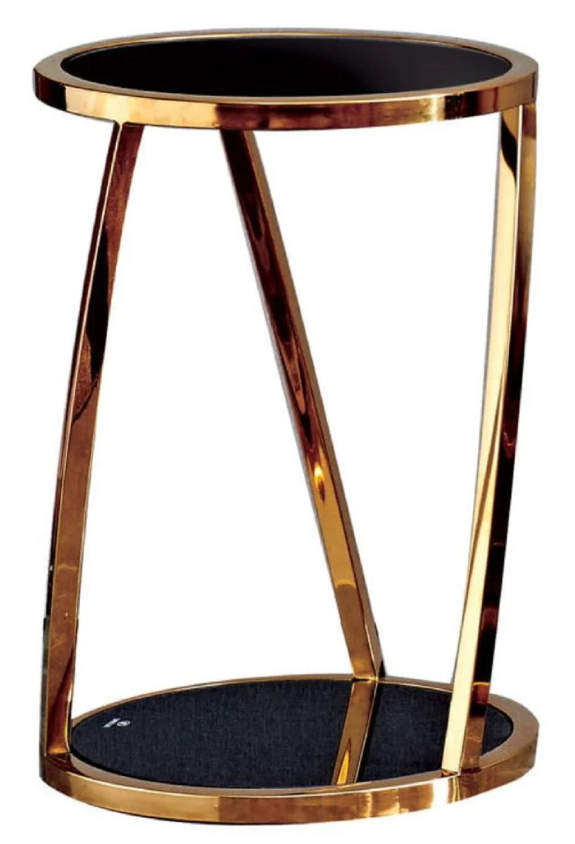 Luxus Beistelltisch Gold / Schwarz Ø 35 x H. 50 cm - Runder Edelstahl Blumentisch mit getönten Glasplatten - Wohnzimmer Möbel - Luxus Möbel