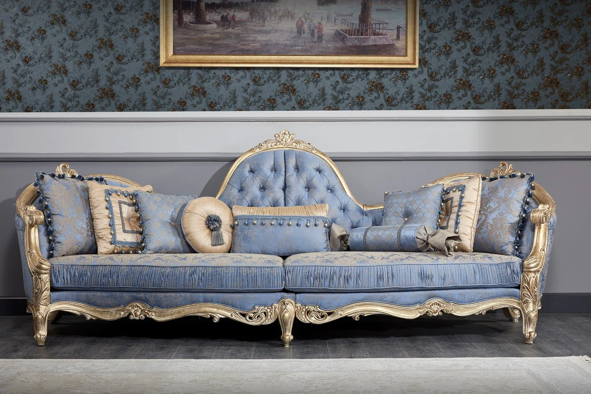Luxus Barock Wohnzimmer Set - 1 Chesterfield Sofa & 1 Couchtisch & 2 Salon Stühle & 1 Beistelltisch - Barock Wohnzimmermöbel