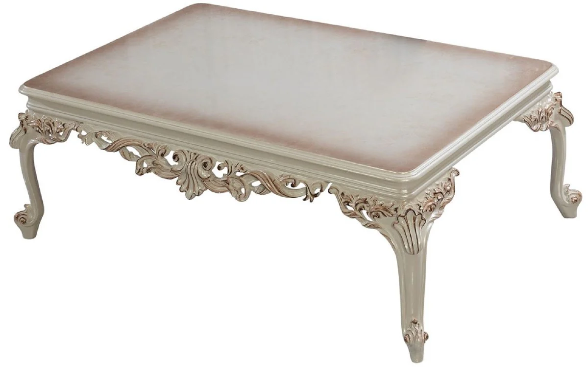 Luxus Barock Couchtisch Cremeweiß / Kupfer - Rechteckiger Barockstil Wohnzimmertisch - Barockstil Wohnzimmer Möbel - Barock Möbel - Luxus Möbel im Barockstil
