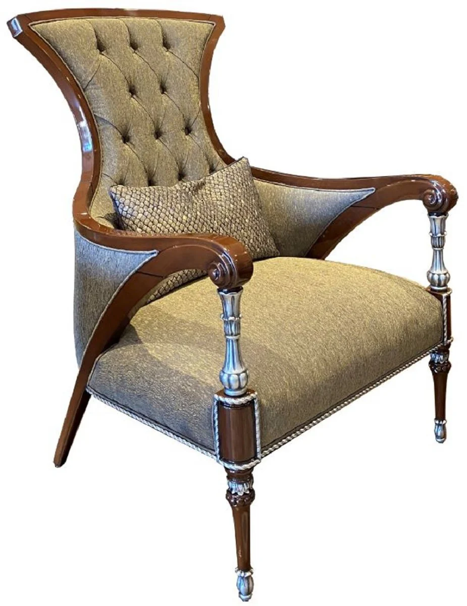 Luxus Barock Wohnzimmer Set Grau / Braun / Silber - 2 Sofas & 2 Sessel & 1 Couchtisch - Handgefertigte Barock Wohnzimmer Möbel - Edel & Prunkvoll